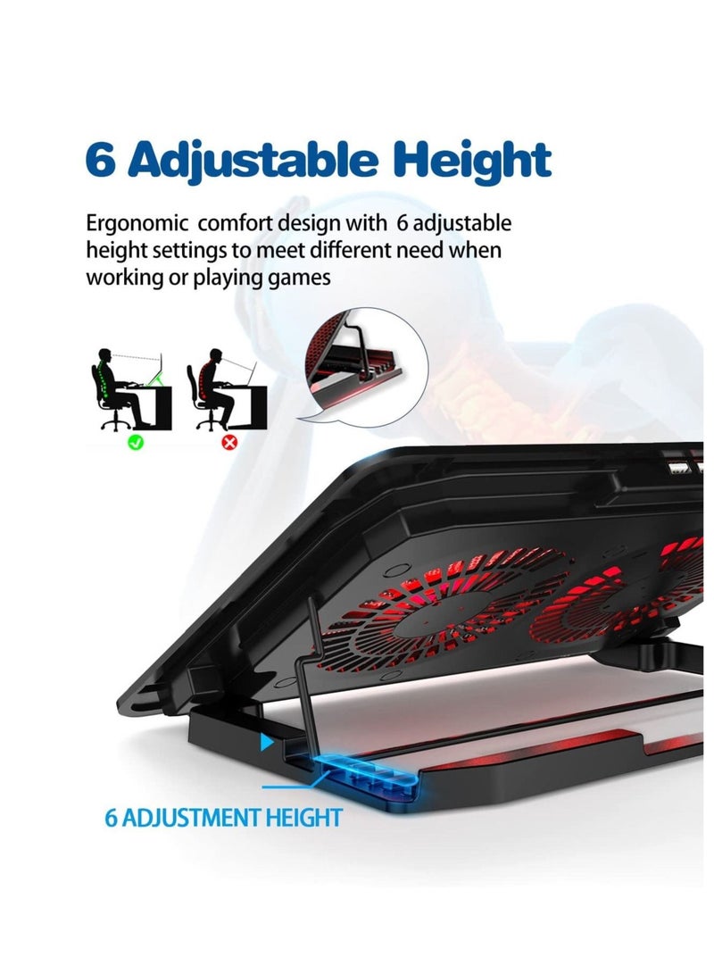 Laptop Cooling Pad,7-16 Inch Ultra Notebook Slim Portable USB Powered (2 Quiet Big Fans), Gaming Laptop Cooler 1200RPM, 6 Heights Adjustment, 2 USB Port - Image 4